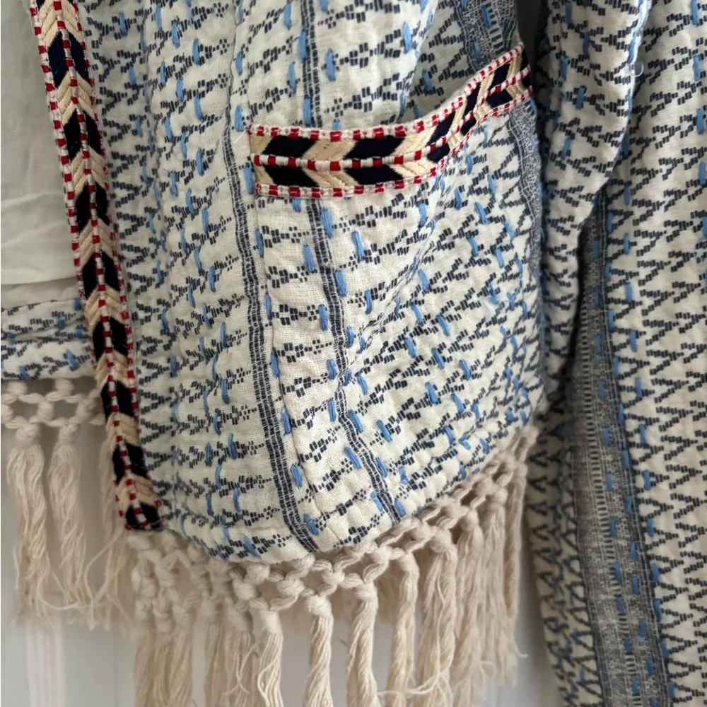 Tularosa Blue and Cream Fringed Blazer - Picture 4 of 4